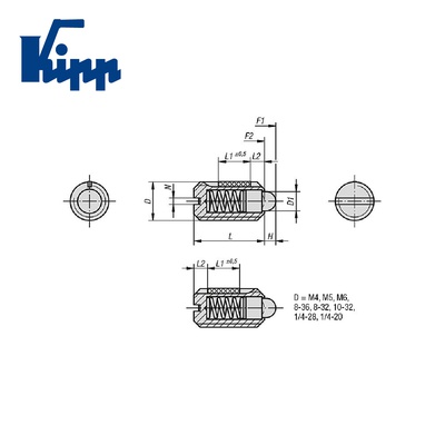 Spring Plungers with thread lock, pin style, slotted, stainless steel K0324.A2