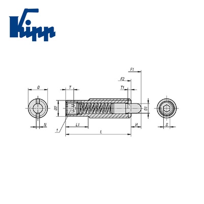 Spring plungers with hexagon socket and thrust pin K0657.612X50