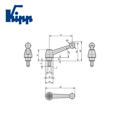 Adjustable Handles, Classic ball style, steel, external thread K0120.216X60